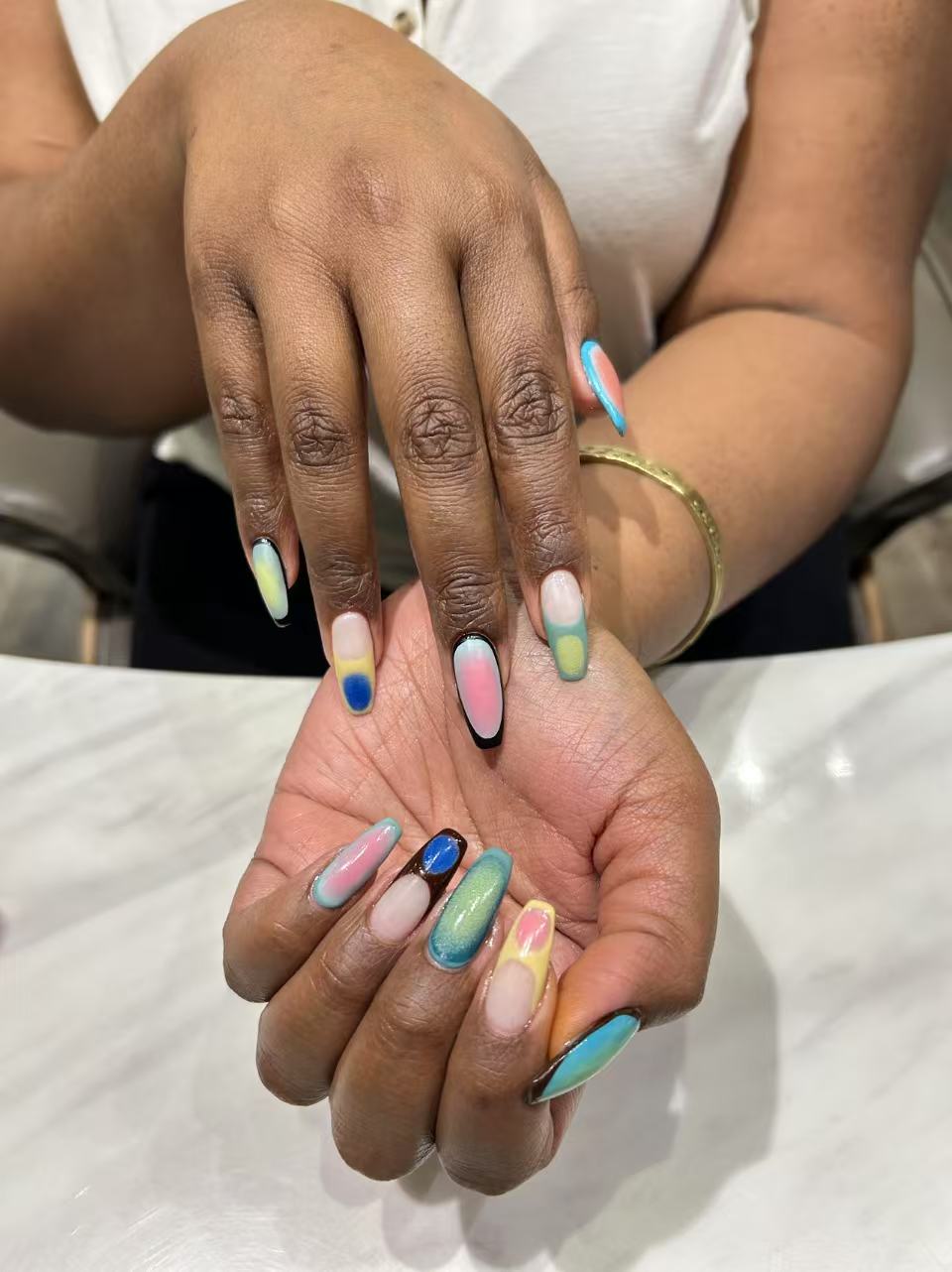 Colorful long acrylic nails