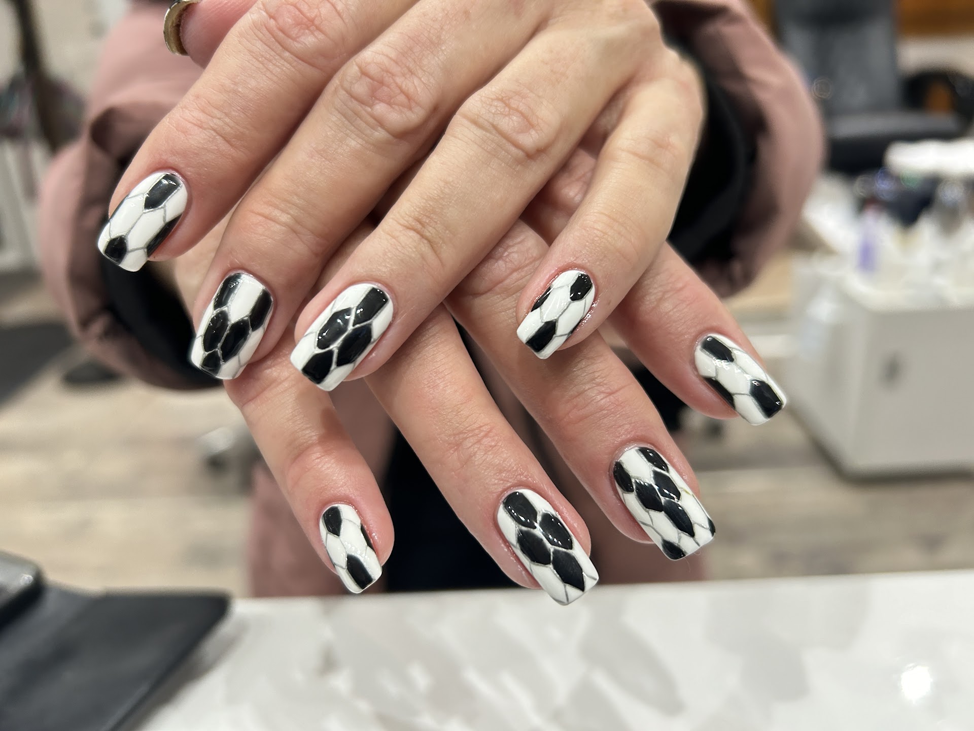 Black and white harlequin nail art